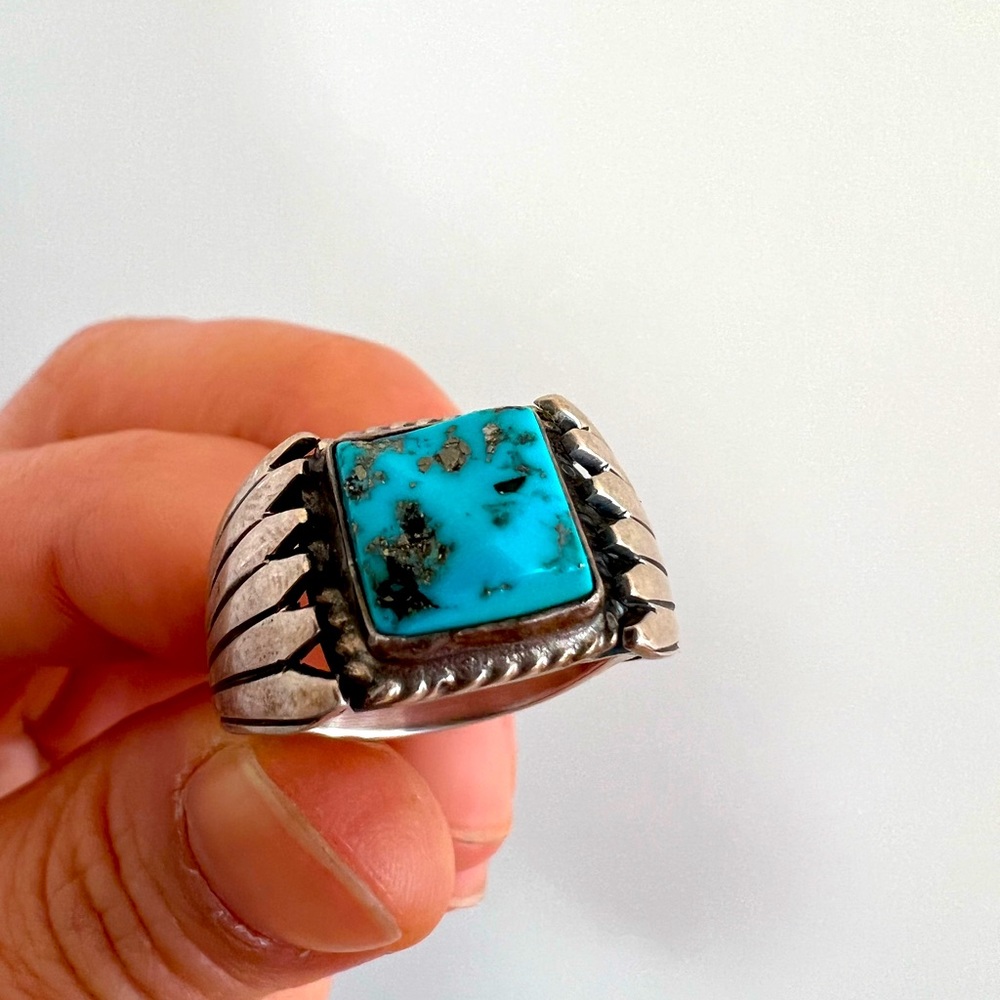 Genuine handcrafted silver winged and unfinished turquoise ring from New Mexico